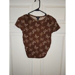 Justify Butterfly Top Girls Size S Small Brown Short Sleeve